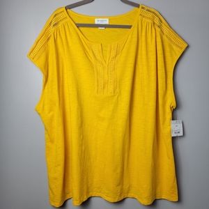 LIZ CLAIBORNE WOMEN'S TOP CROCKET BLOUSE YELLOW GOLD ROUND NECK SLEEVELESS SZ 4X